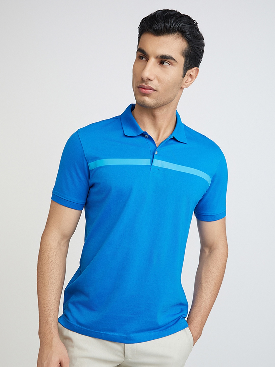 

Park Avenue Striped Polo Collar Slim Fit T-shirt, Blue