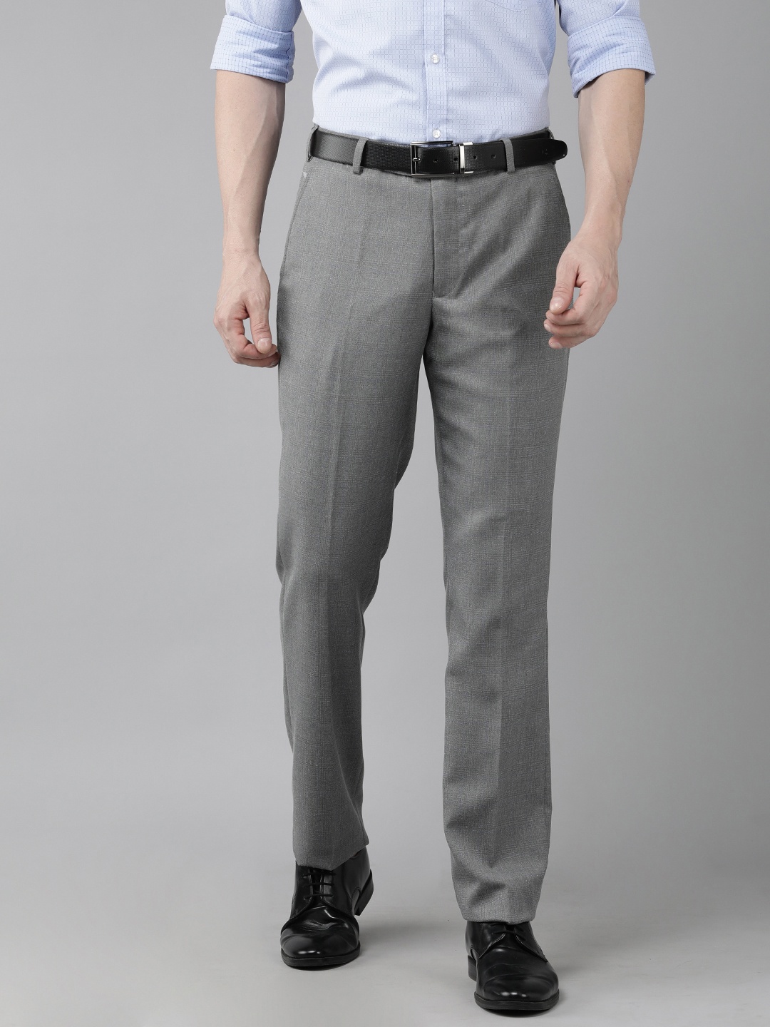 

Park Avenue Men Checked Mid-Rise Smart Fit Formal Trousers, Grey