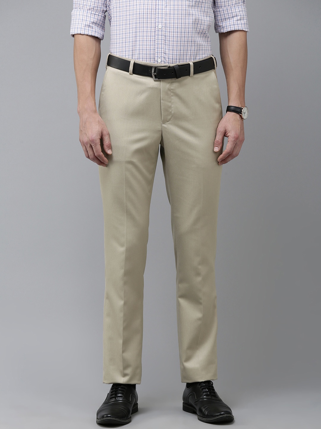 

Park Avenue Men Solid Mid Rise Flat Front Formal Trousers, Beige