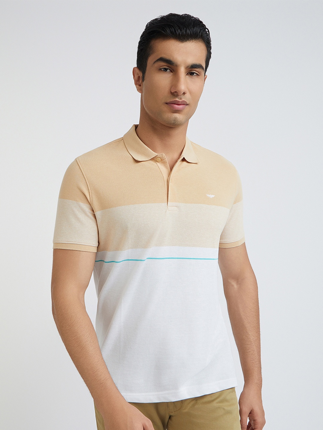 

Park Avenue Striped Polo Collar Slim Fit T-shirt, Beige