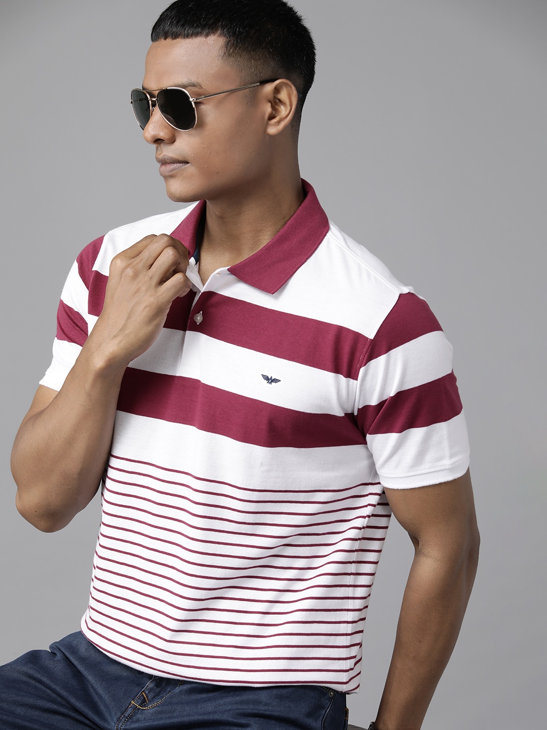 

Park Avenue Men Striped Polo Collar Slim Fit T-shirt, White