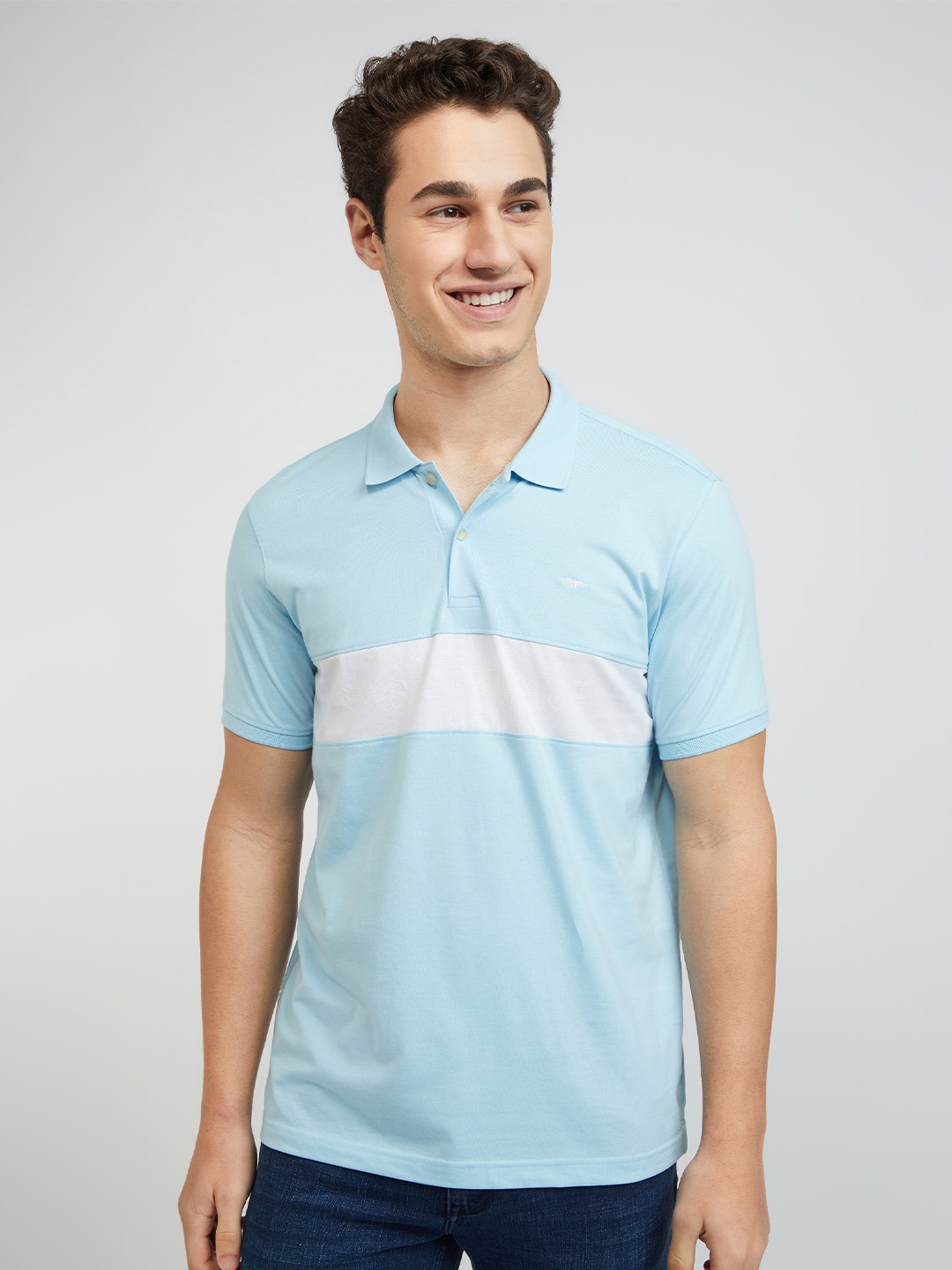 

Park Avenue Cotton Rich Striped Polo Collar Slim Fit T-shirt, Blue