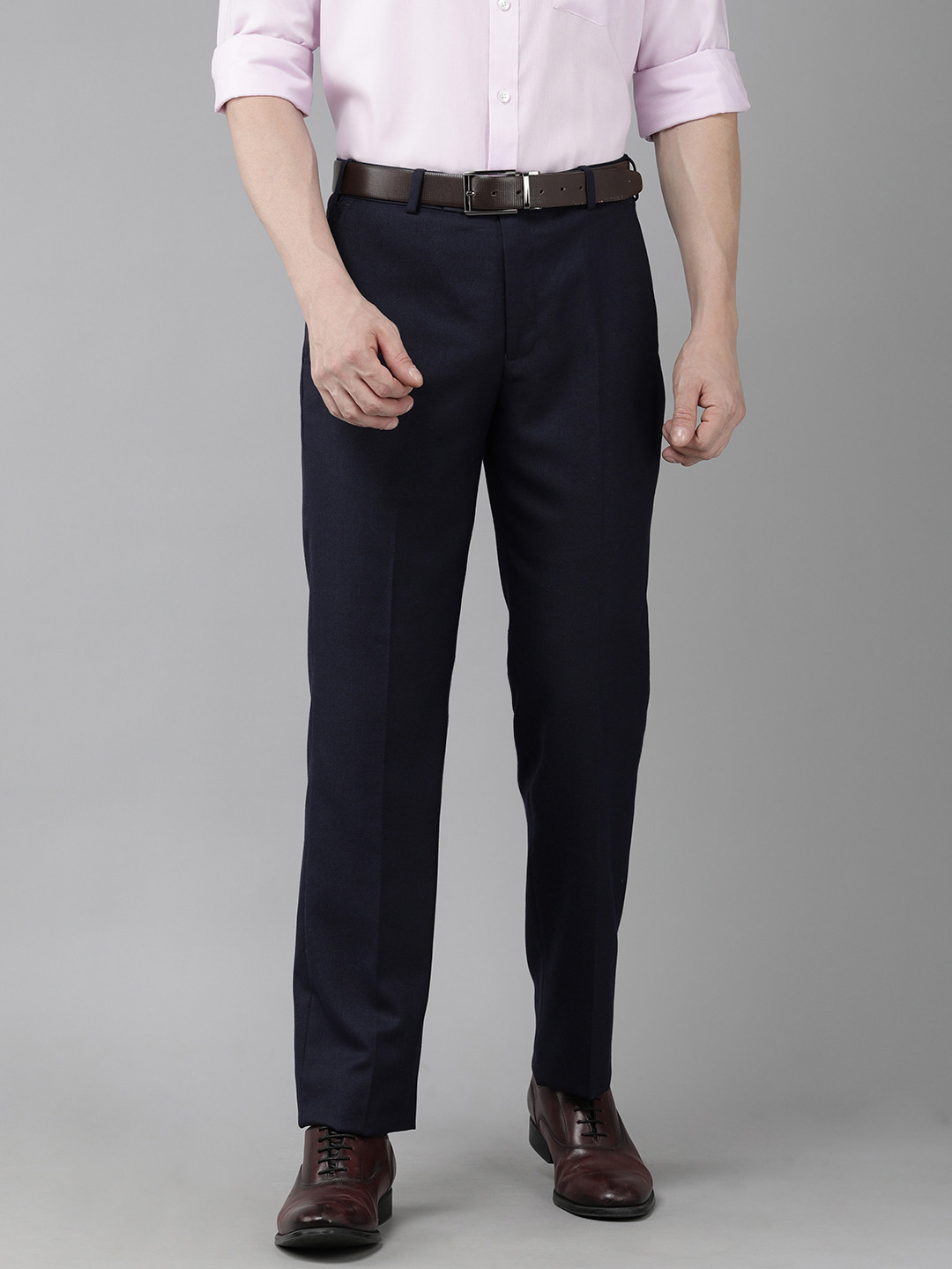 

Park Avenue Men Mid-Rise Textured Smart Trousers, Navy blue