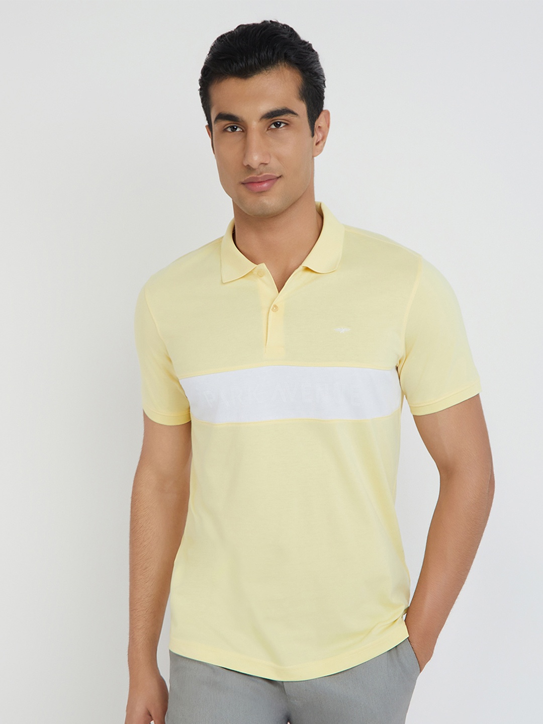 

Park Avenue Cotton Rich Striped Polo Collar Slim Fit T-shirt, Yellow