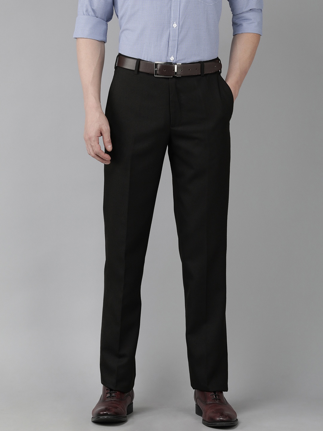 

Park Avenue Men Mid-Rise Textured Smart Trousers, Black