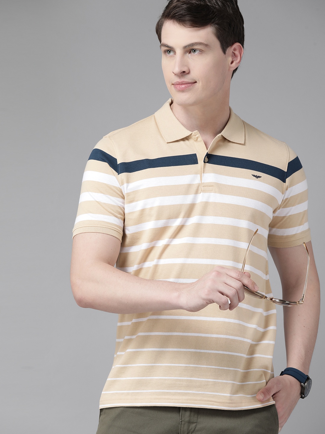 

Park Avenue Striped Polo Collar Slim Fit T-shirt, Beige