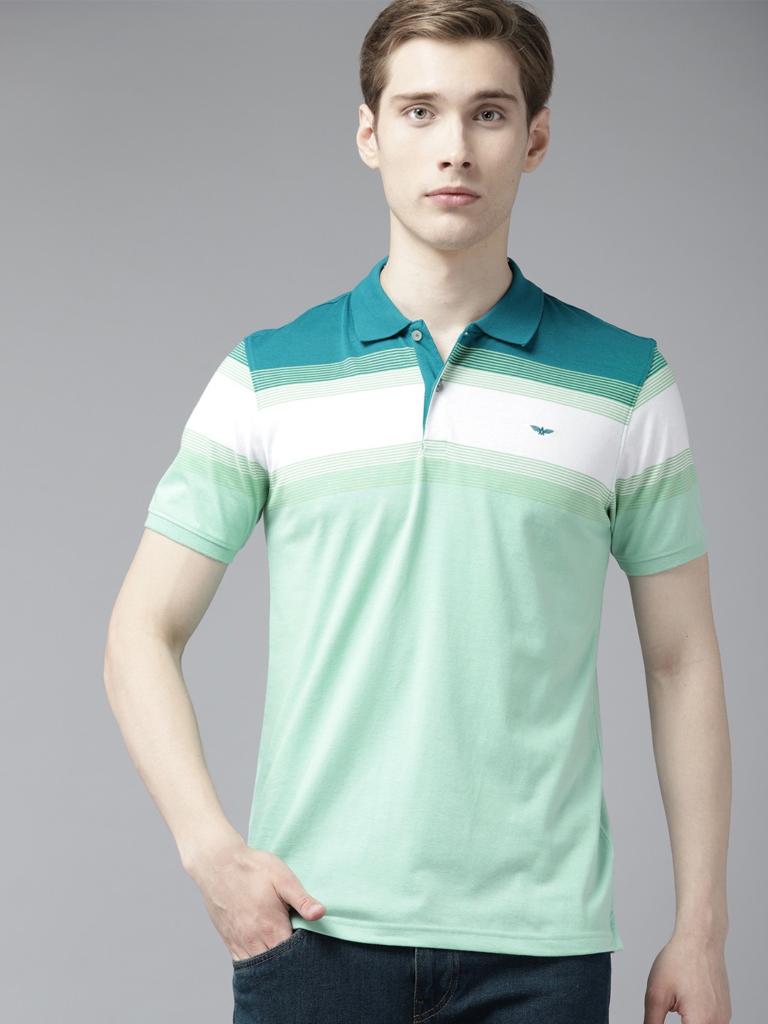 

Park Avenue Striped Polo Collar Slim Fit T-shirt, Green