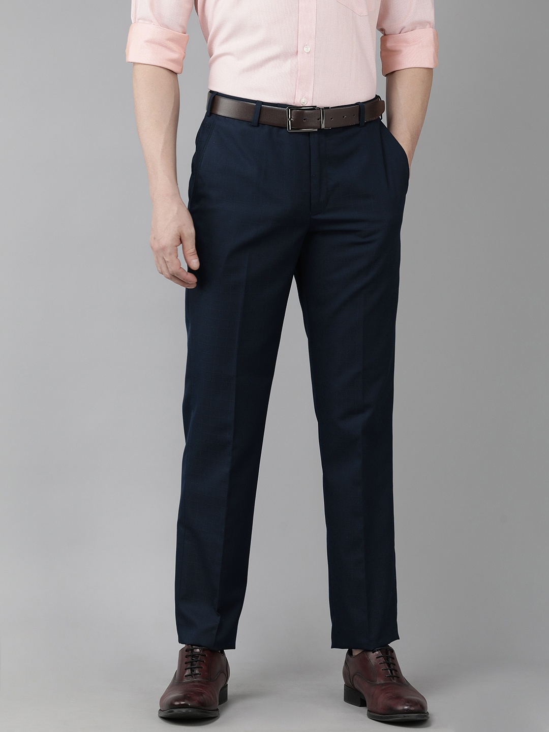 

Park Avenue Men Checked Formal Trousers, Navy blue
