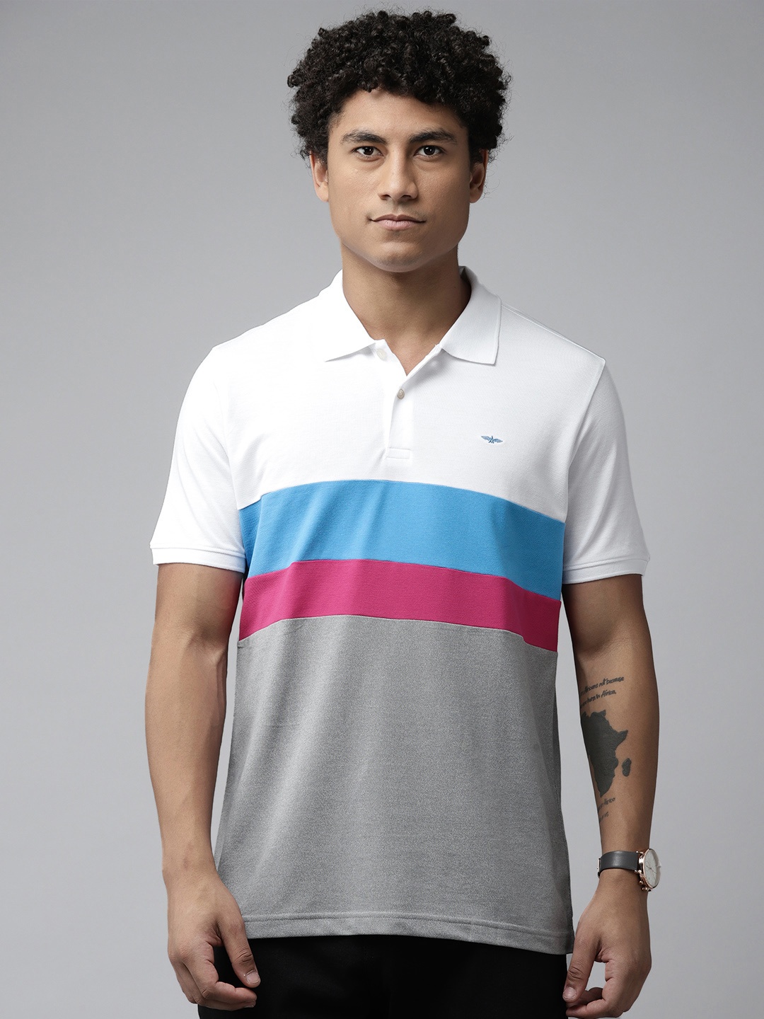 

Park Avenue Colourblocked Polo Collar Slim Fit T-shirt, Grey melange