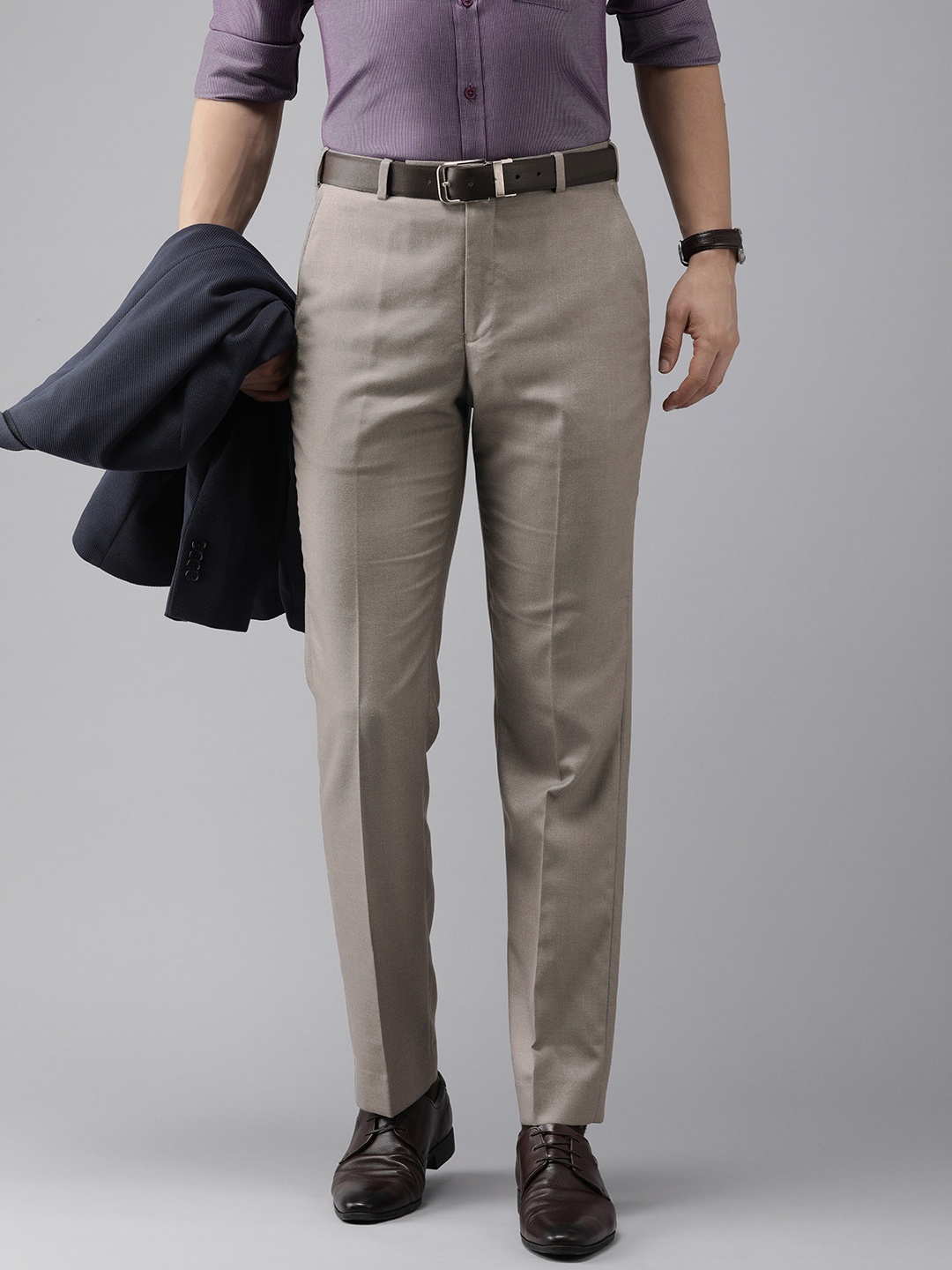 

Park Avenue Men Textured Smart Trousers, Grey