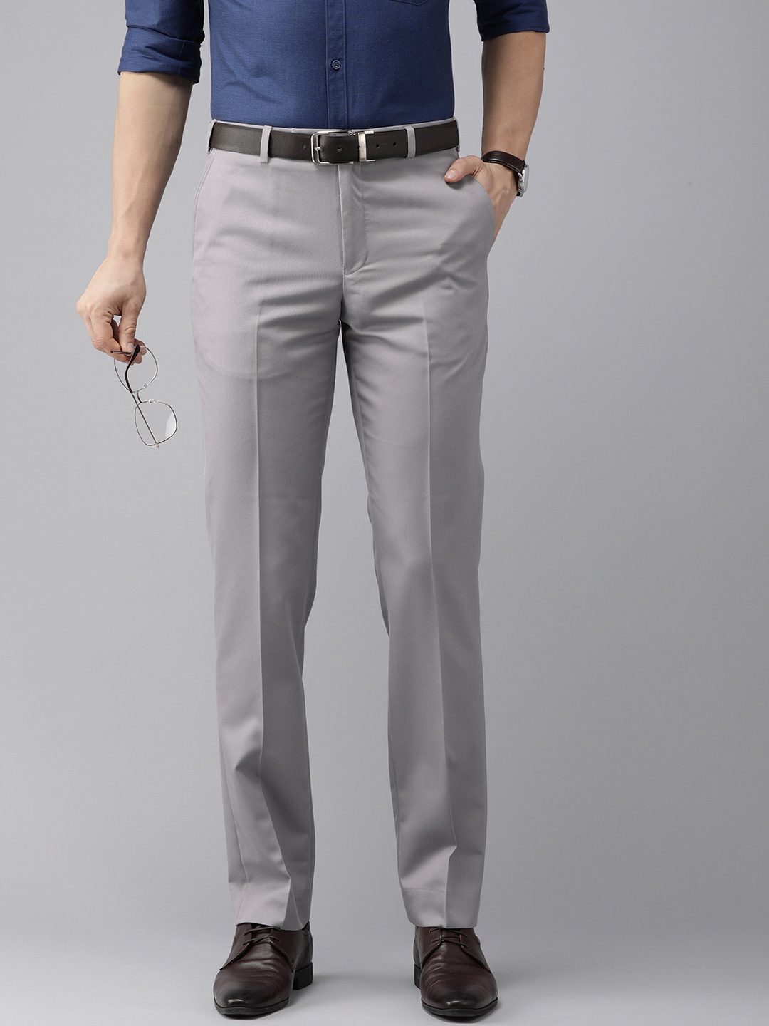 

Park Avenue Men Mid-Rise Smart Trousers, Grey