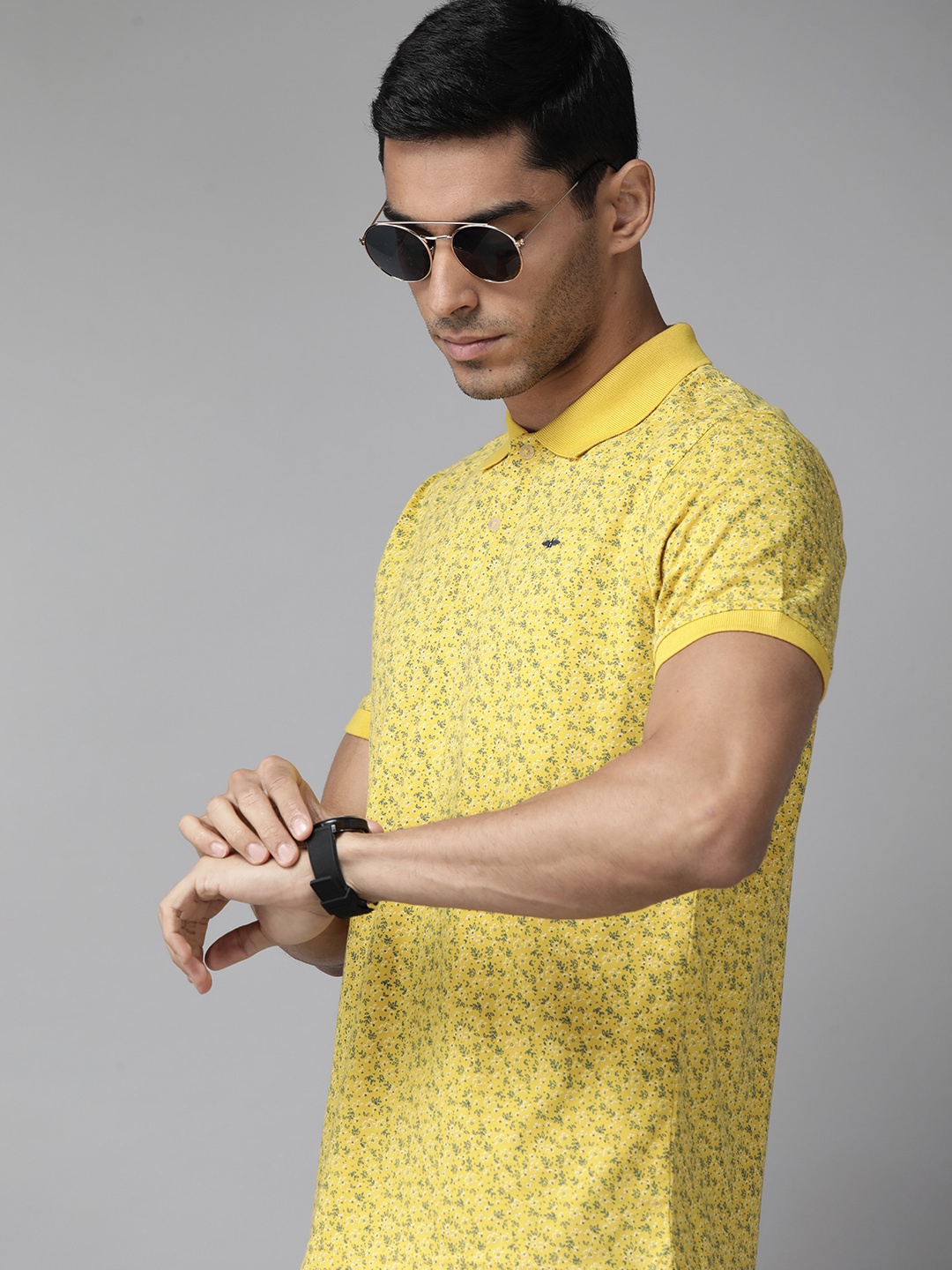 

Park Avenue Micro Ditsy Print Slim Fit Polo T-shirt, Yellow