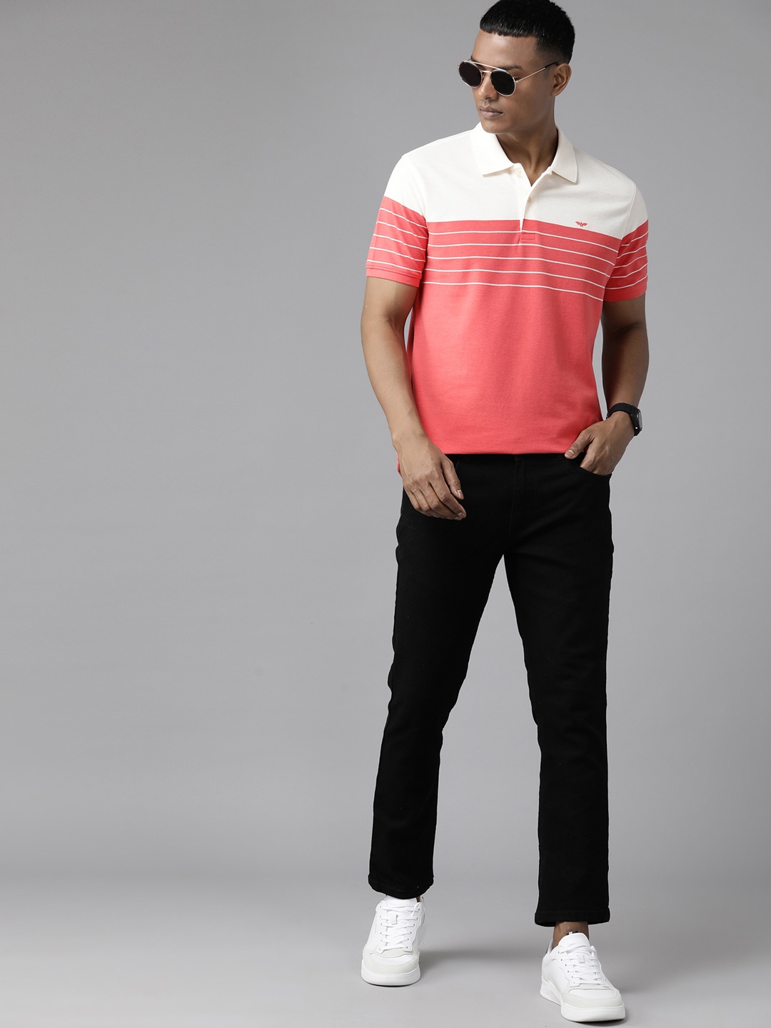 

Park Avenue Men Colourblocked Polo Collar Slim Fit T-shirt, Coral