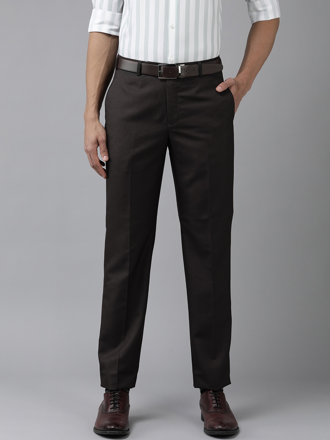 

Park Avenue Men Textured Smart Fit Mid-Rise Formal Trousers, Charcoal