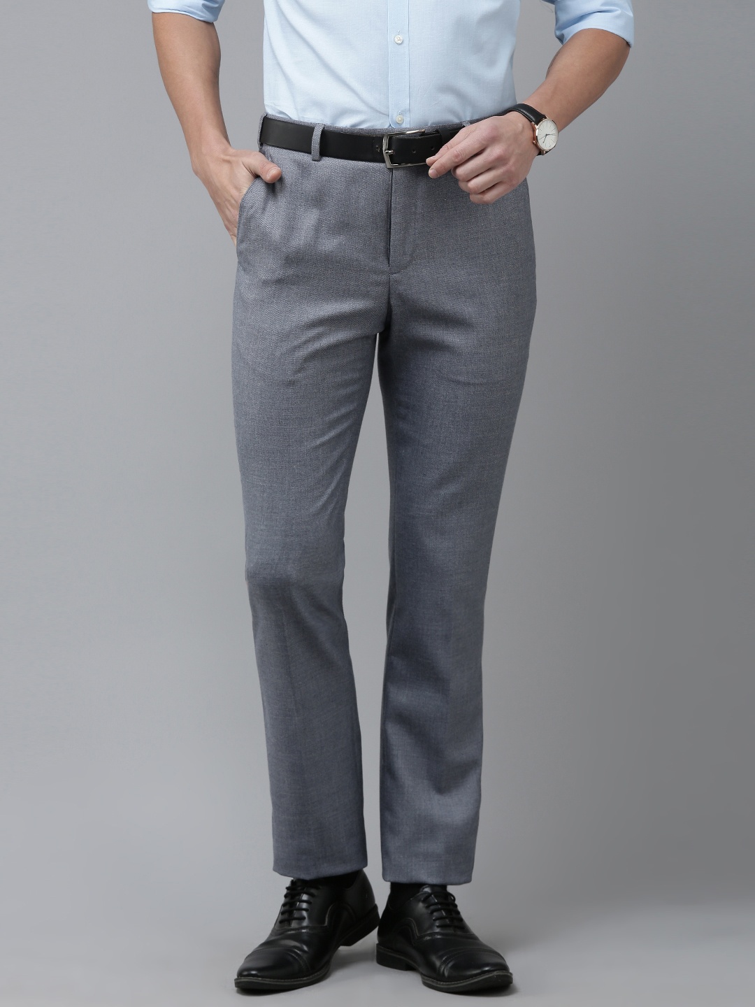 

Park Avenue Men Solid Mid-Rise Smart Fit Formal Trousers, Grey