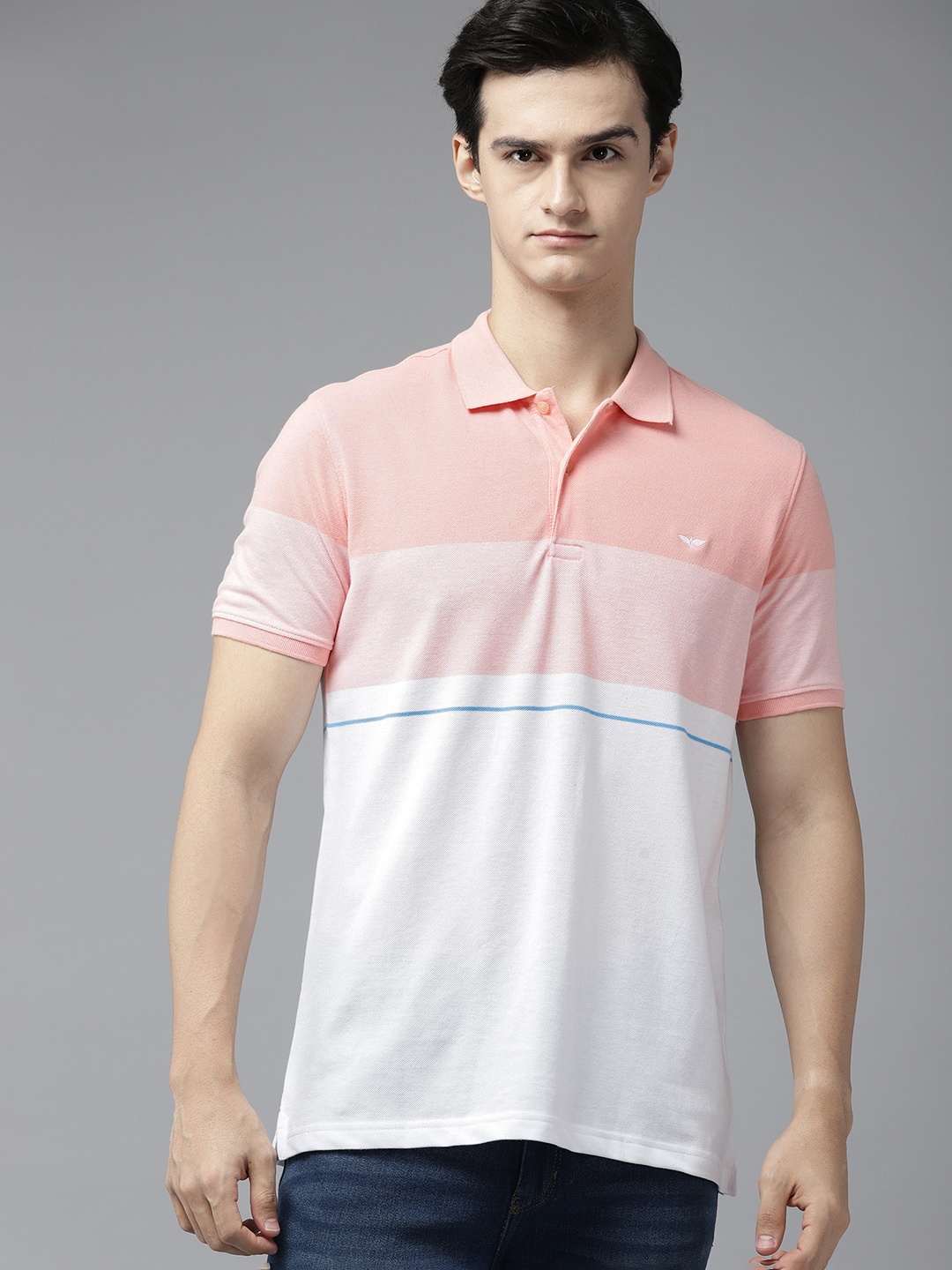 

Park Avenue Striped Polo Collar Slim Fit T-shirt, Peach