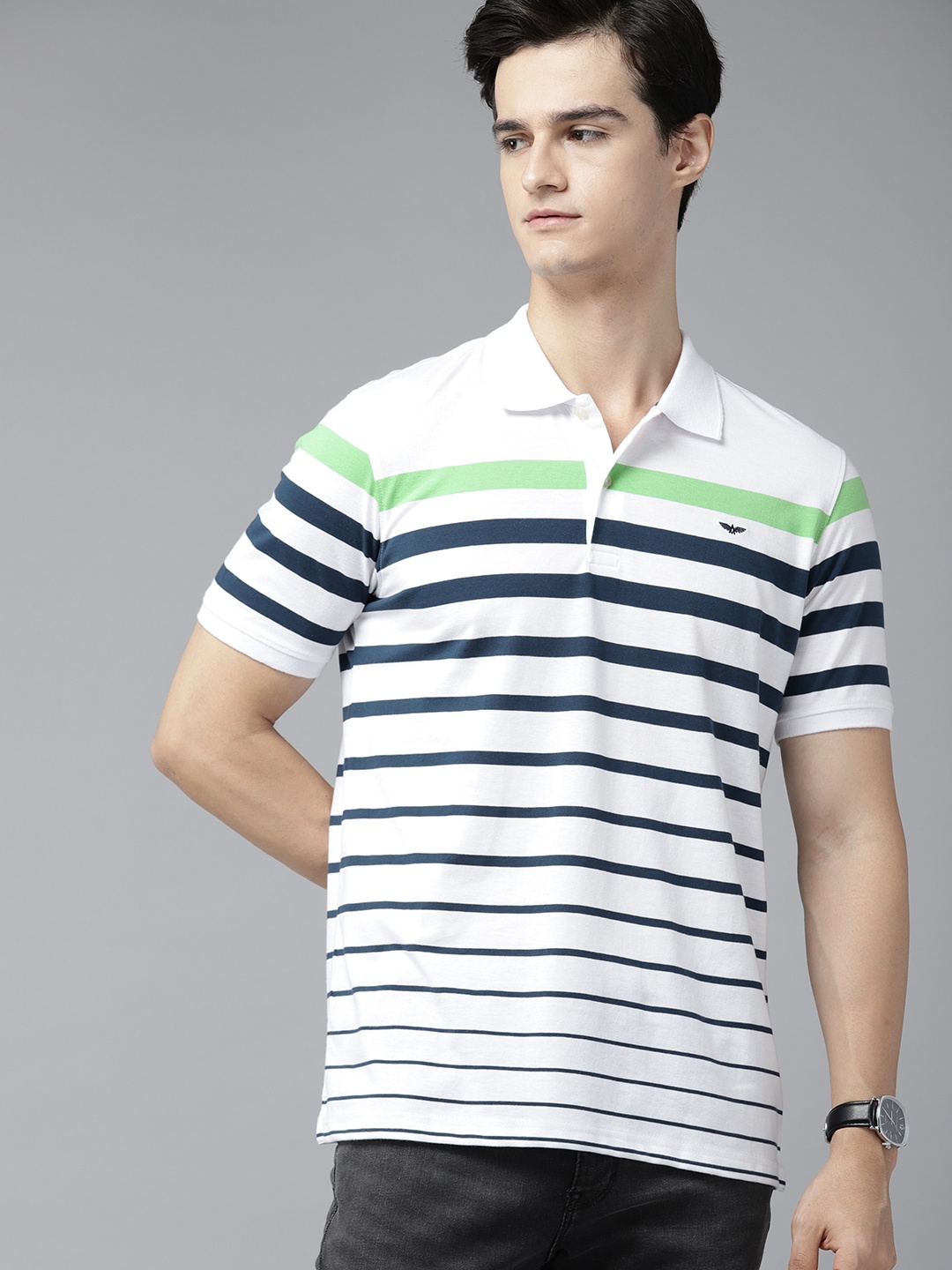 

Park Avenue Striped Polo Collar Slim Fit T-shirt, White