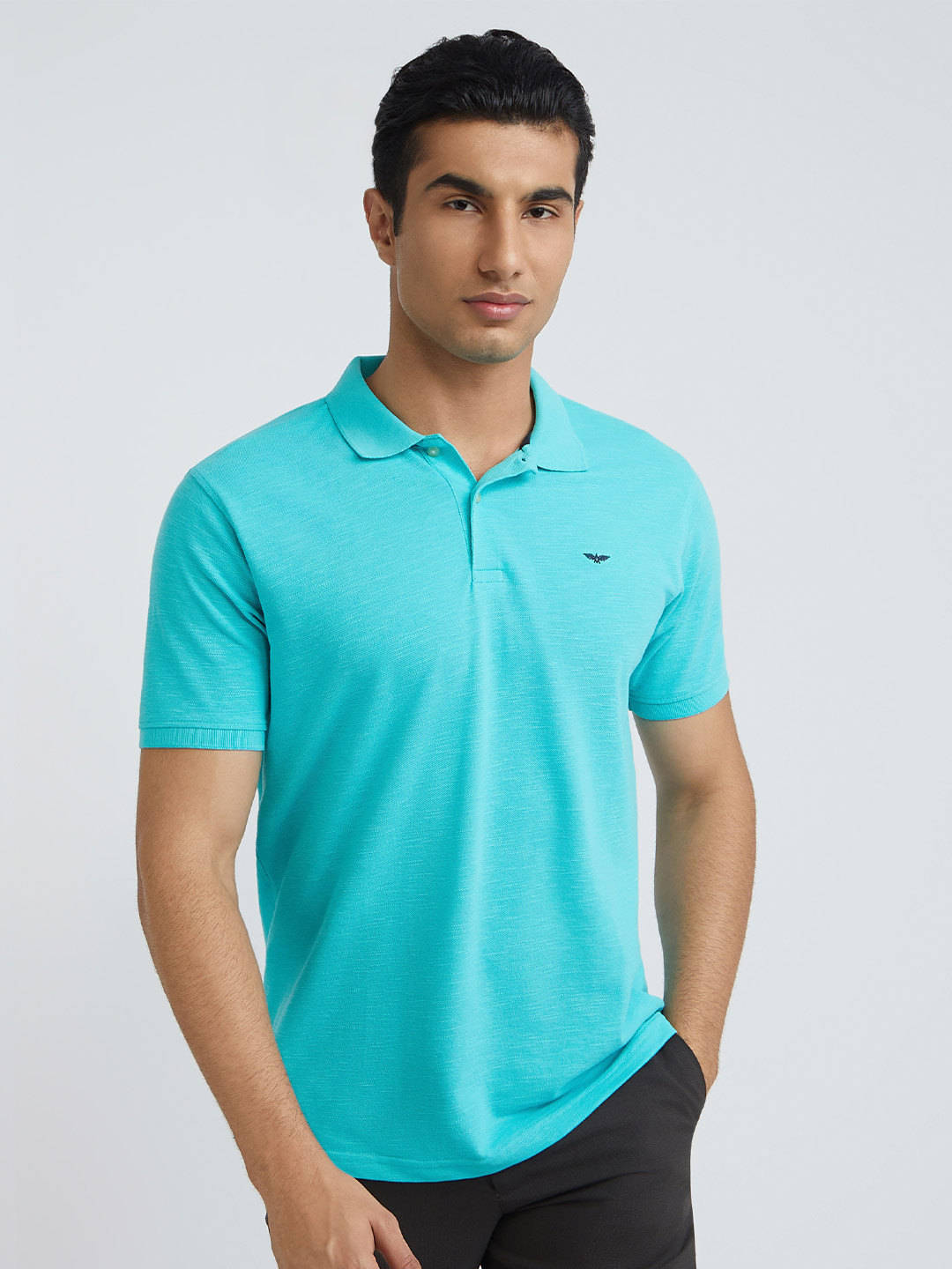 

Park Avenue Solid Slim Fit Polo Collar T-shirt, Sea green