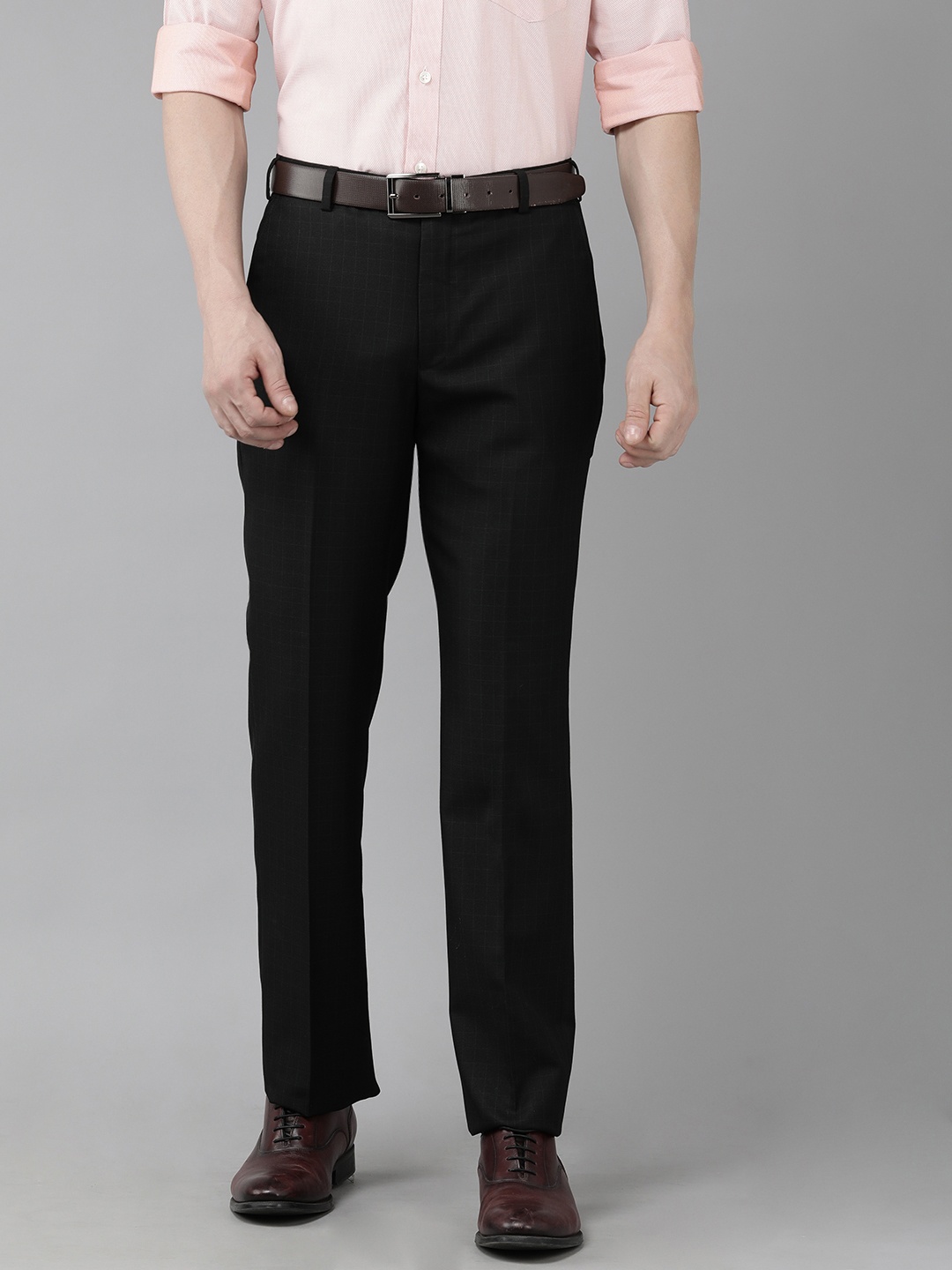 

Park Avenue Men Checked Formal Trousers, Black