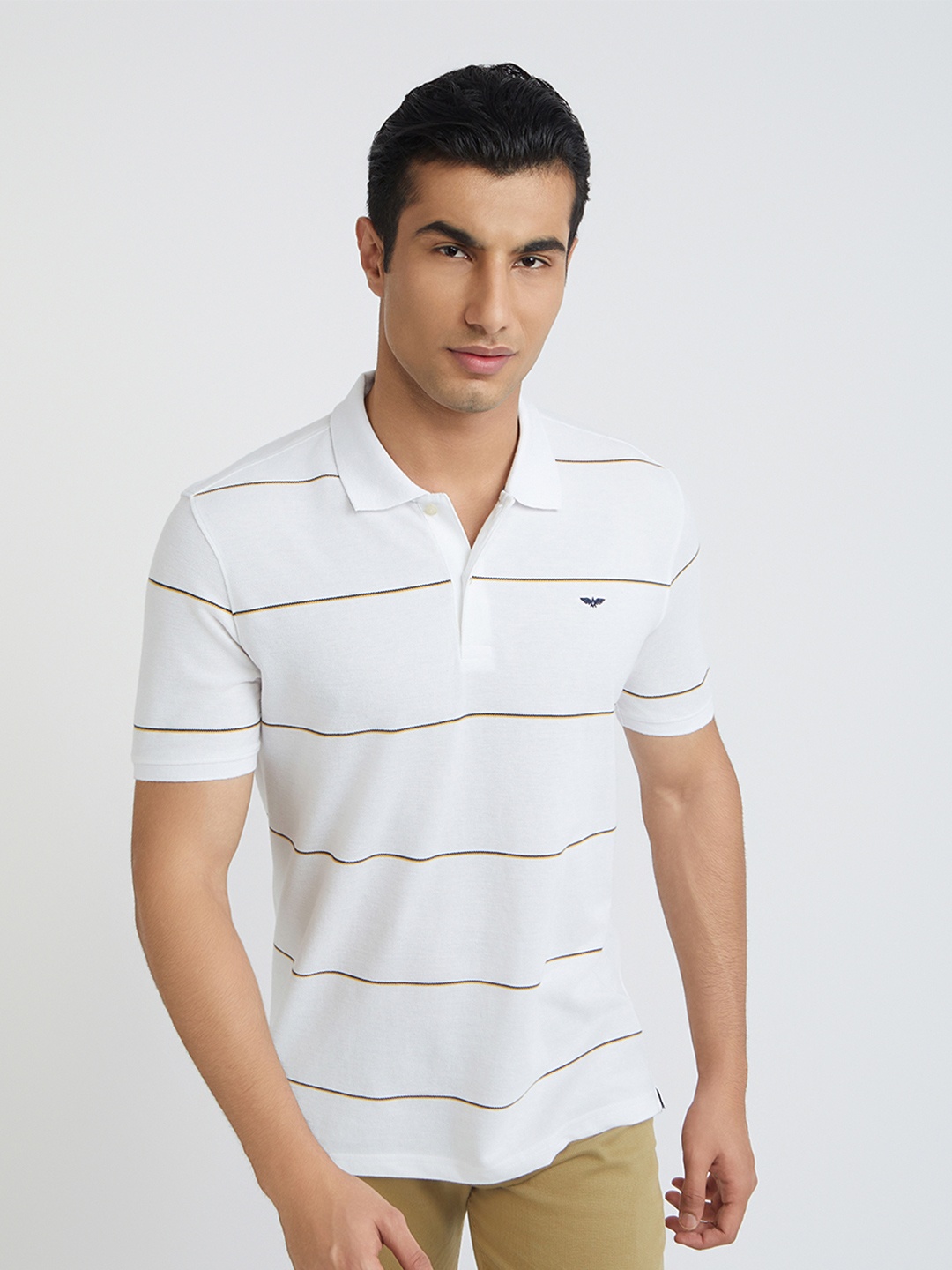 

Park Avenue Men Striped Polo Collar Slim Fit T-shirt, White