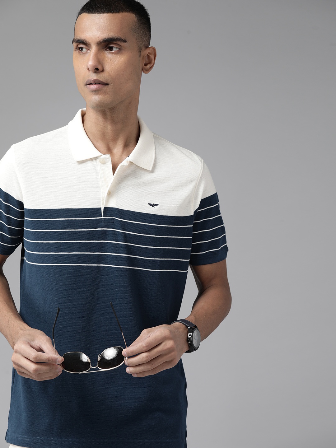

Park Avenue Men Striped Polo Collar Slim Fit T-shirt, Teal