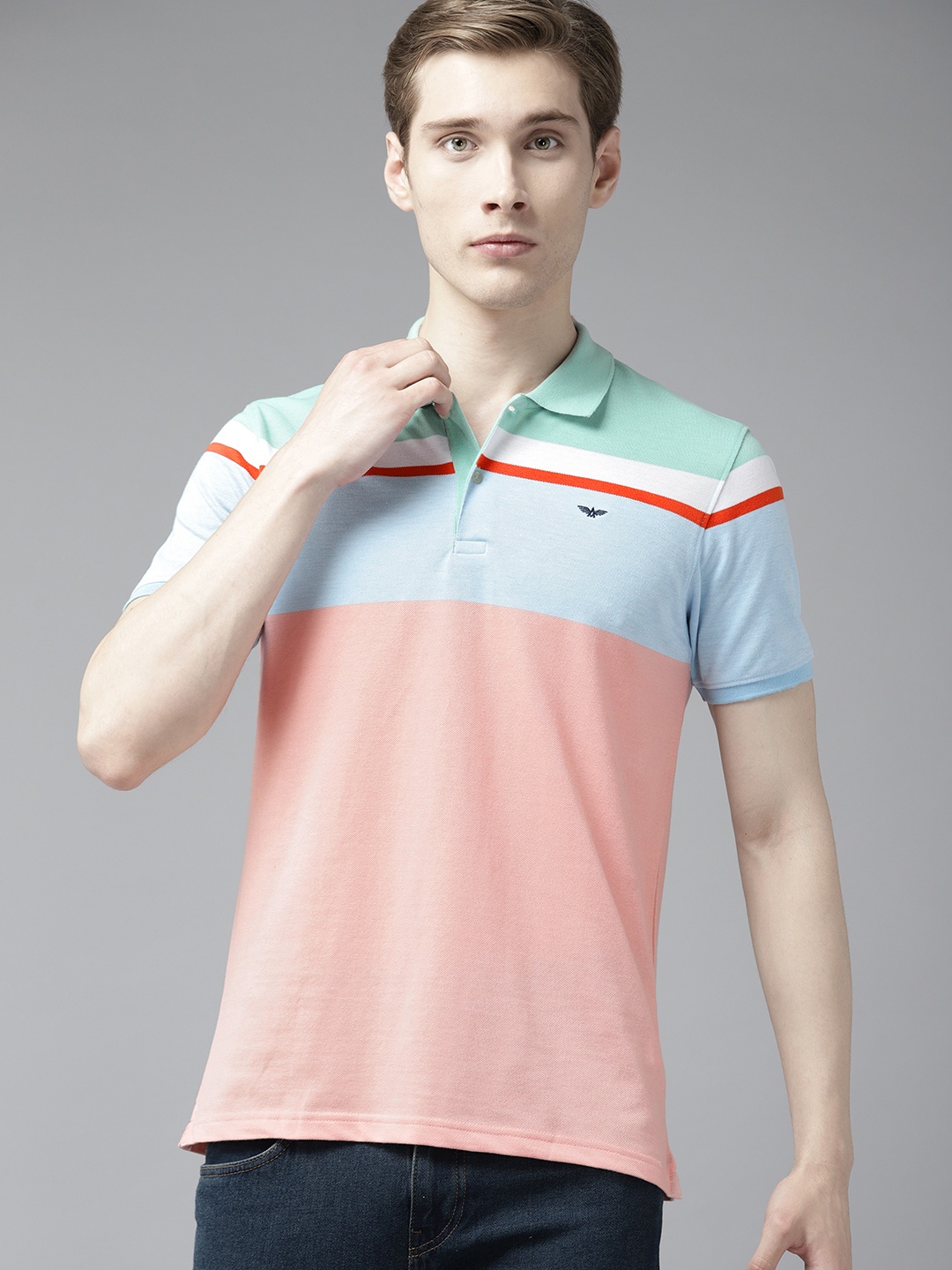 

Park Avenue Striped Polo Collar Slim Fit T-shirt, Peach