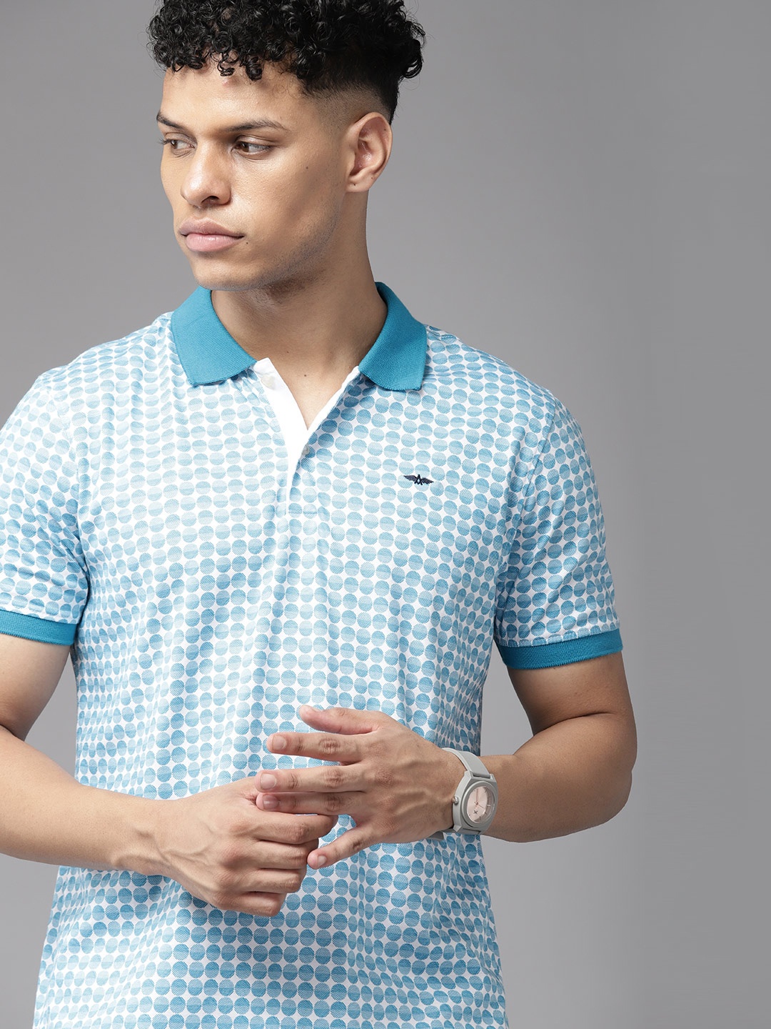

Park Avenue Men Geometric Print Polo Collar Slim Fit T-shirt, White