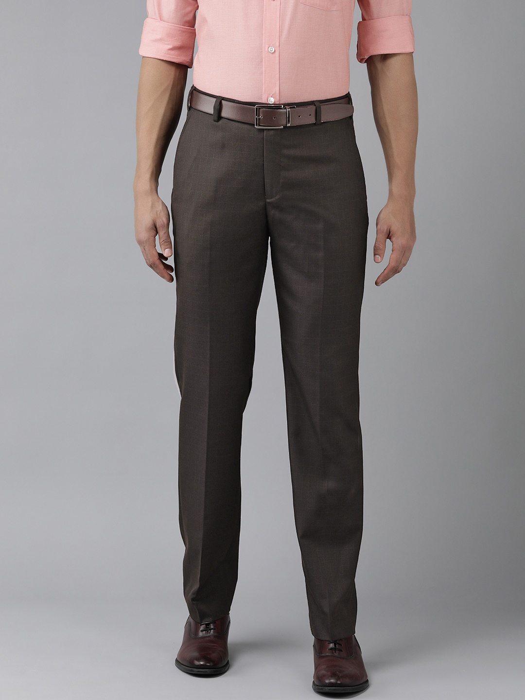 

Park Avenue Men Checked Formal Trousers, Brown