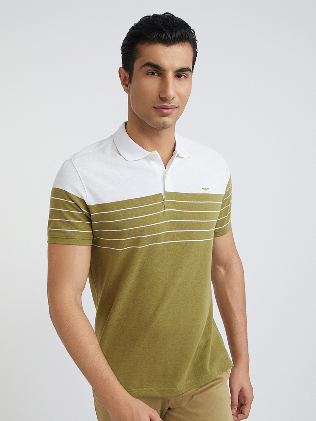 

Park Avenue Men Colourblocked Polo Collar Slim Fit T-shirt, Olive