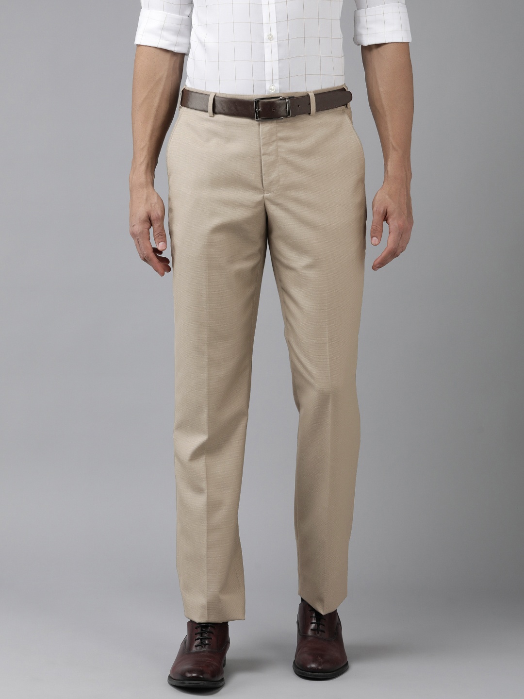 

Park Avenue Men Mid-Rise Textured Smart Trousers, Beige