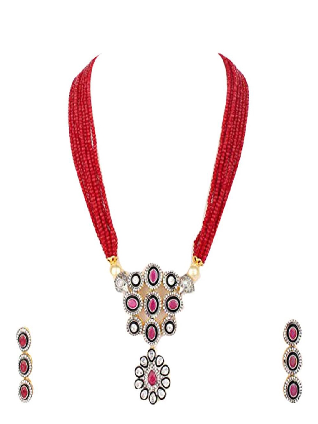 

Runjhun Gold-Plated AD Studded & Beaded Jewellery Set