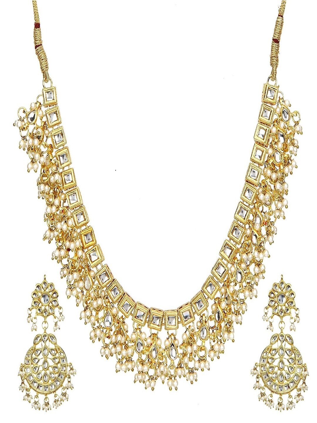 

Runjhun Gold-Plated Kundan Studded & Beaded Jewellery Set