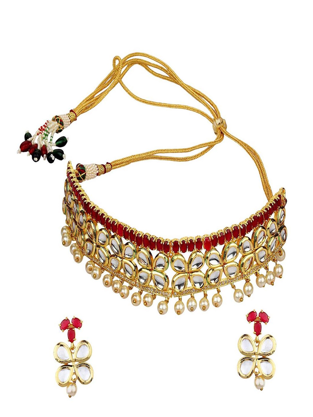 

Runjhun Gold-Plated Kundan Studded & Beaded Jewellery Set