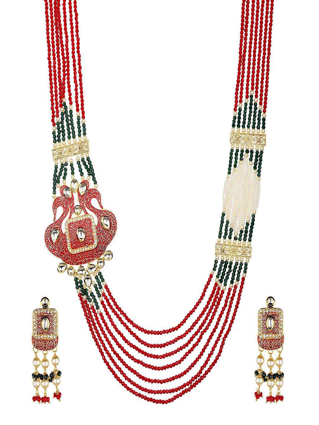 

Runjhun Gold-Plated Stone Studded & Beaded Layered Jewellery Set