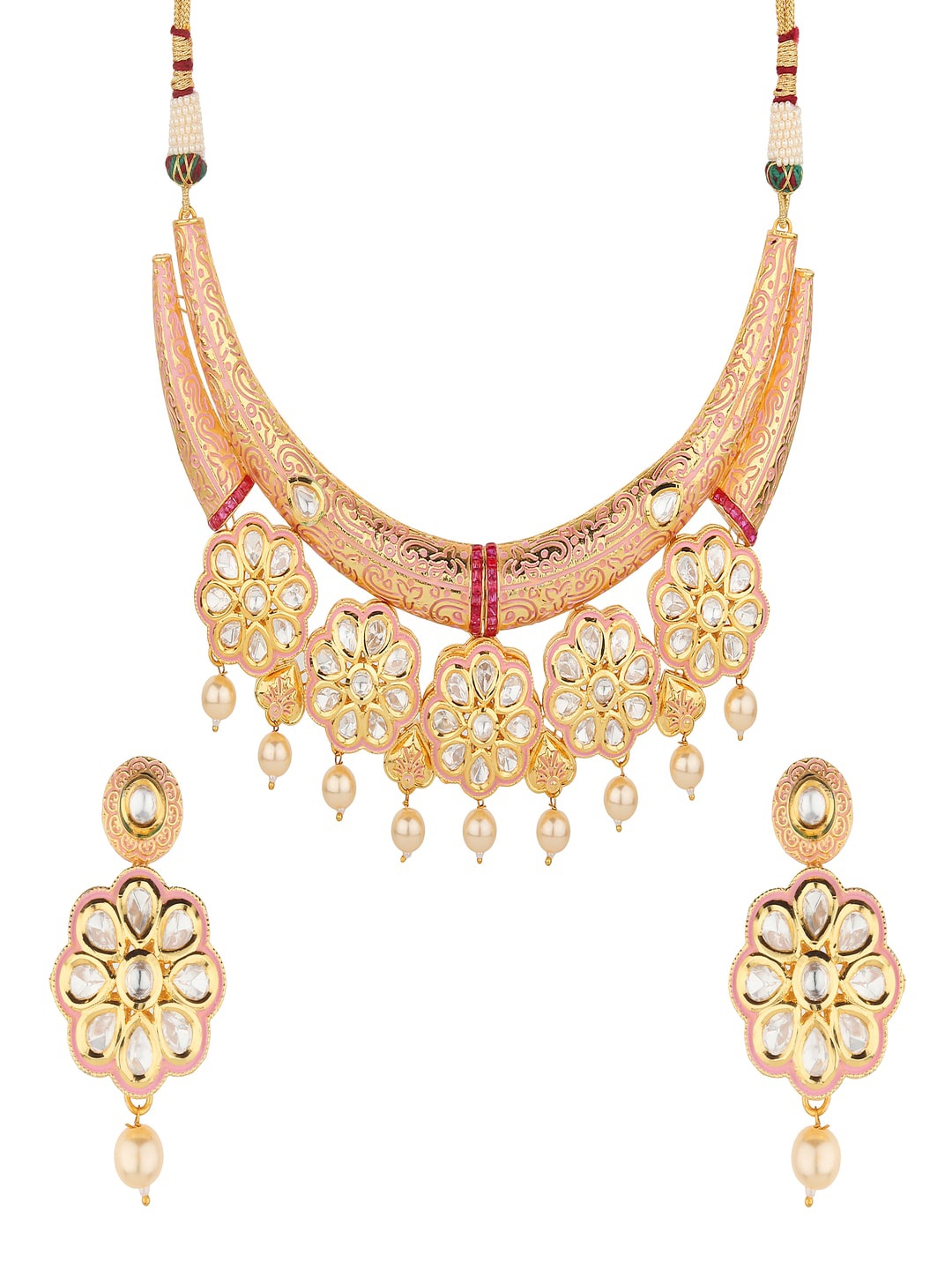 

Runjhun Gold-Plated Kundan Studded & Beaded Jewellery Set