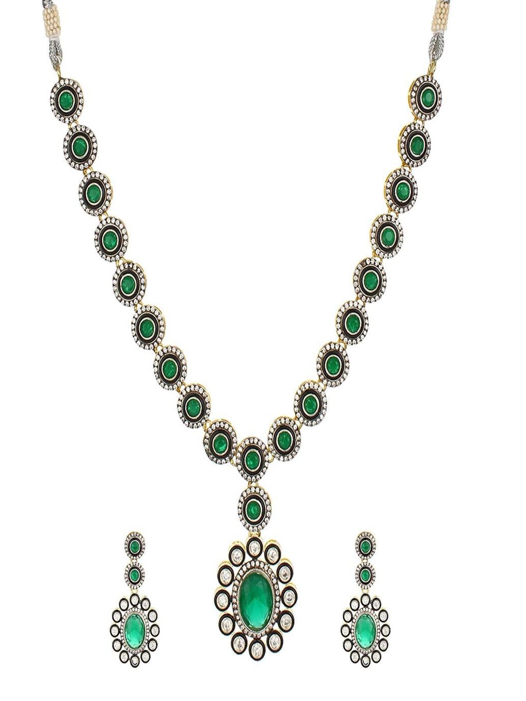 

Runjhun Gold-Plated AD Studded Designer Jewellery Set, Green