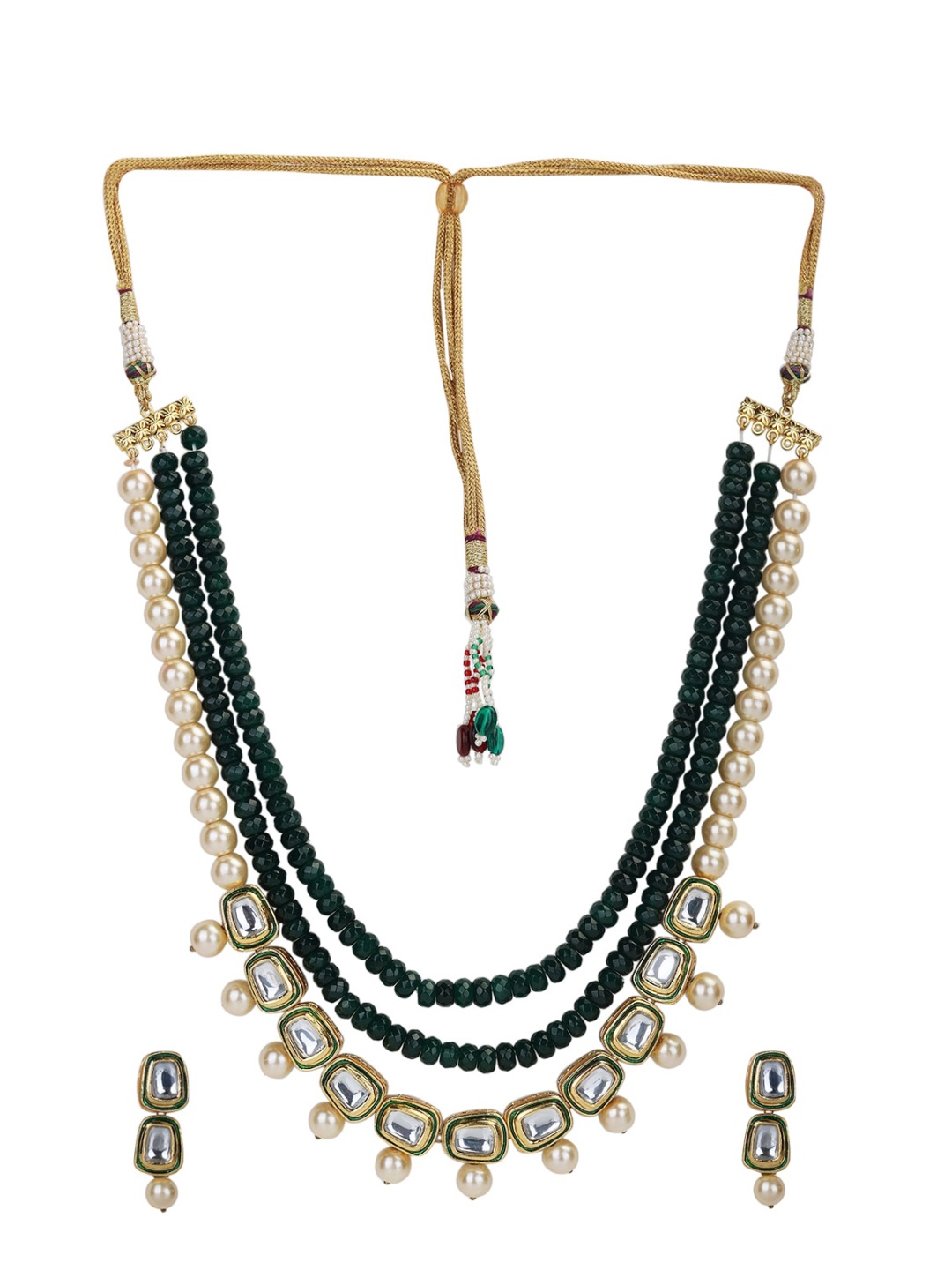 

Runjhun Gold-Plated Kundan Studded & Beaded Jewellery Set
