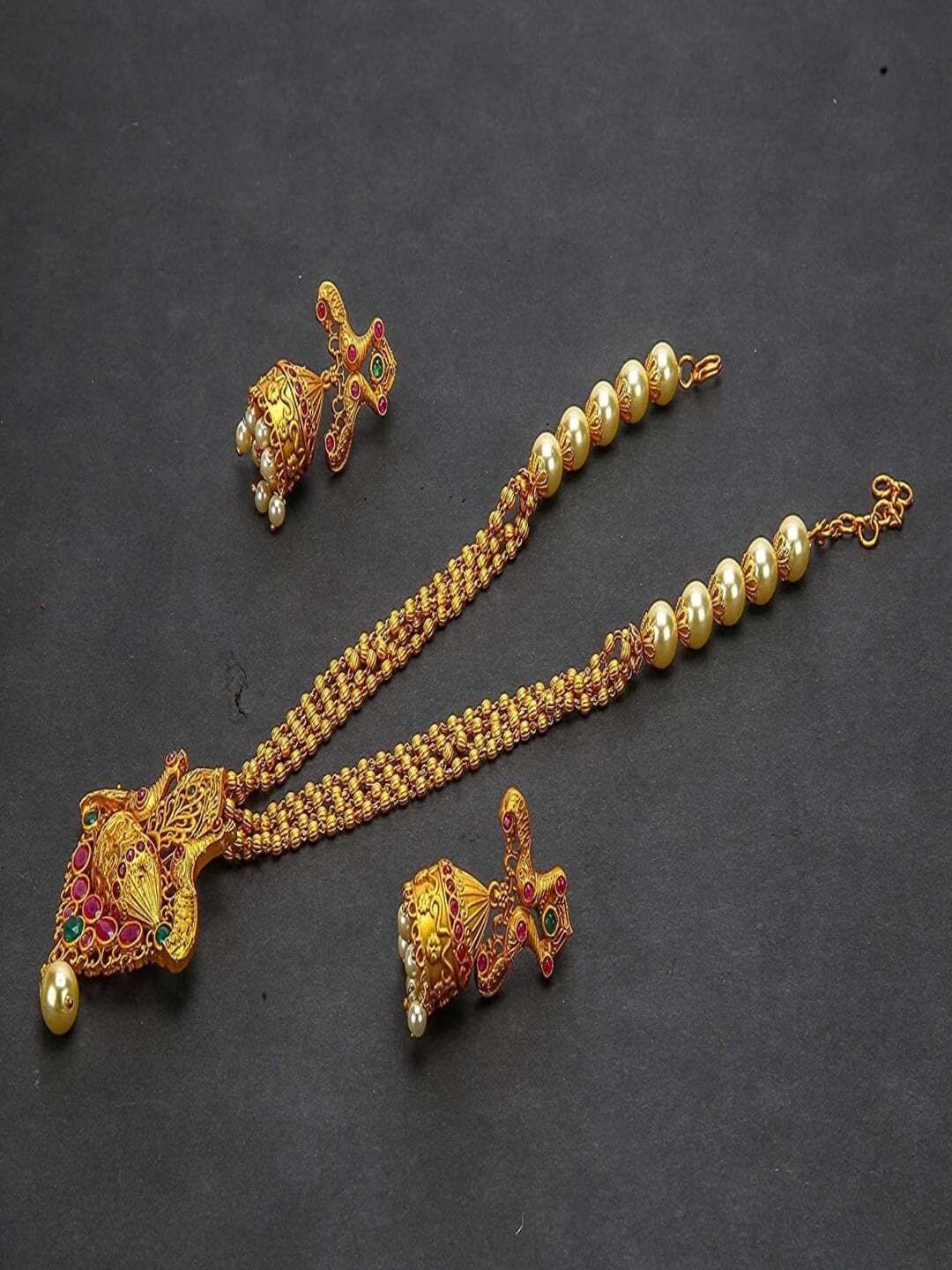 

Runjhun Gold-Plated Kundan & Stone-Studded Jewellery Set