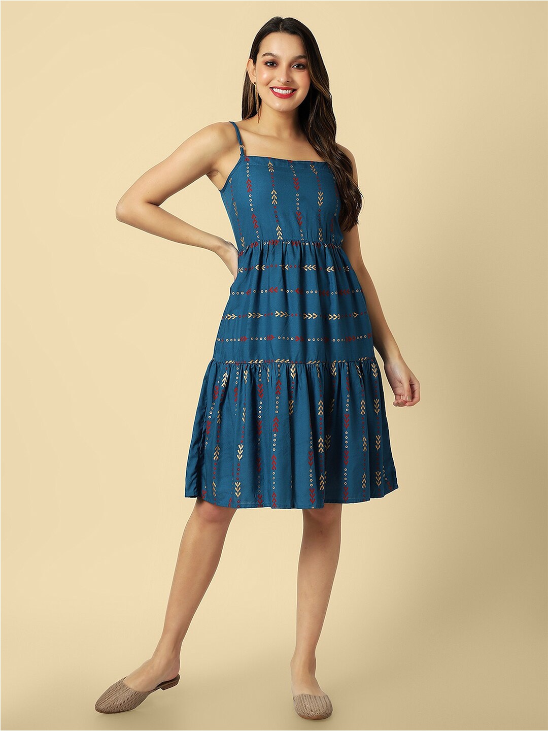 

DAEVISH Floral Printed A-Line Dress, Blue