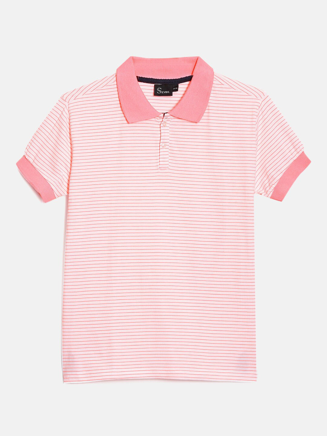 

SEYBIL Girls Striped Polo Collar Pure Cotton Slim Fit T-shirt, White