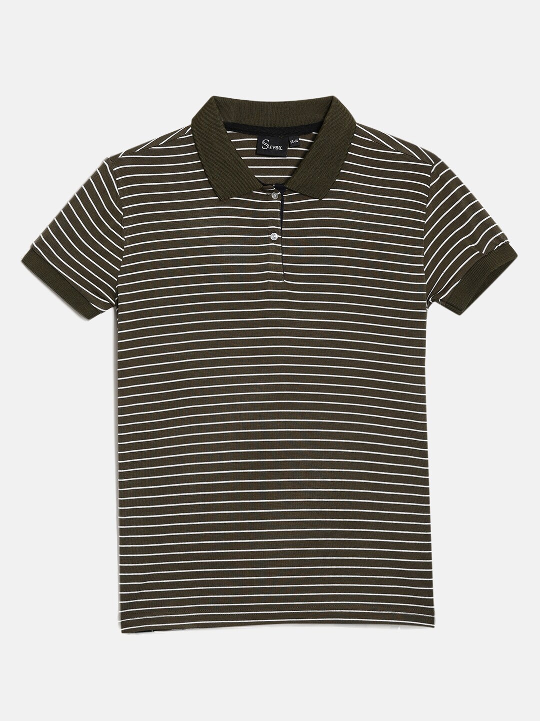 

SEYBIL Girls Striped Polo Collar Slim Fit Pure Cotton T-shirt, Green