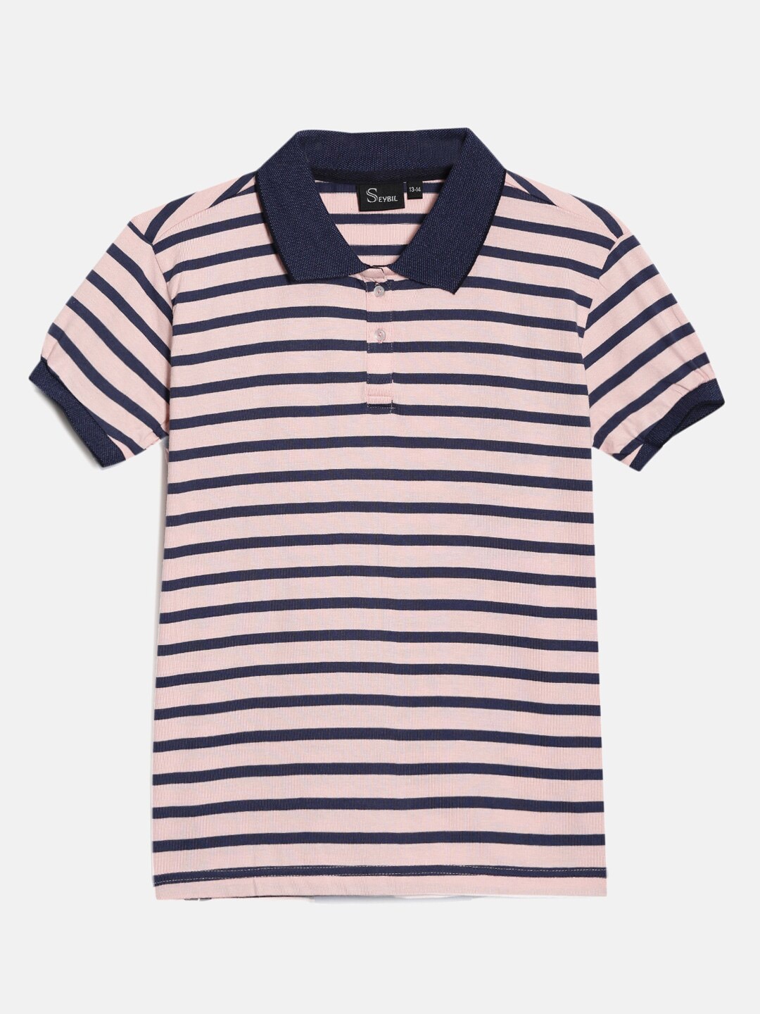 

SEYBIL Girls Striped Polo Collar Slim Fit Pure Cotton T-shirt, Pink