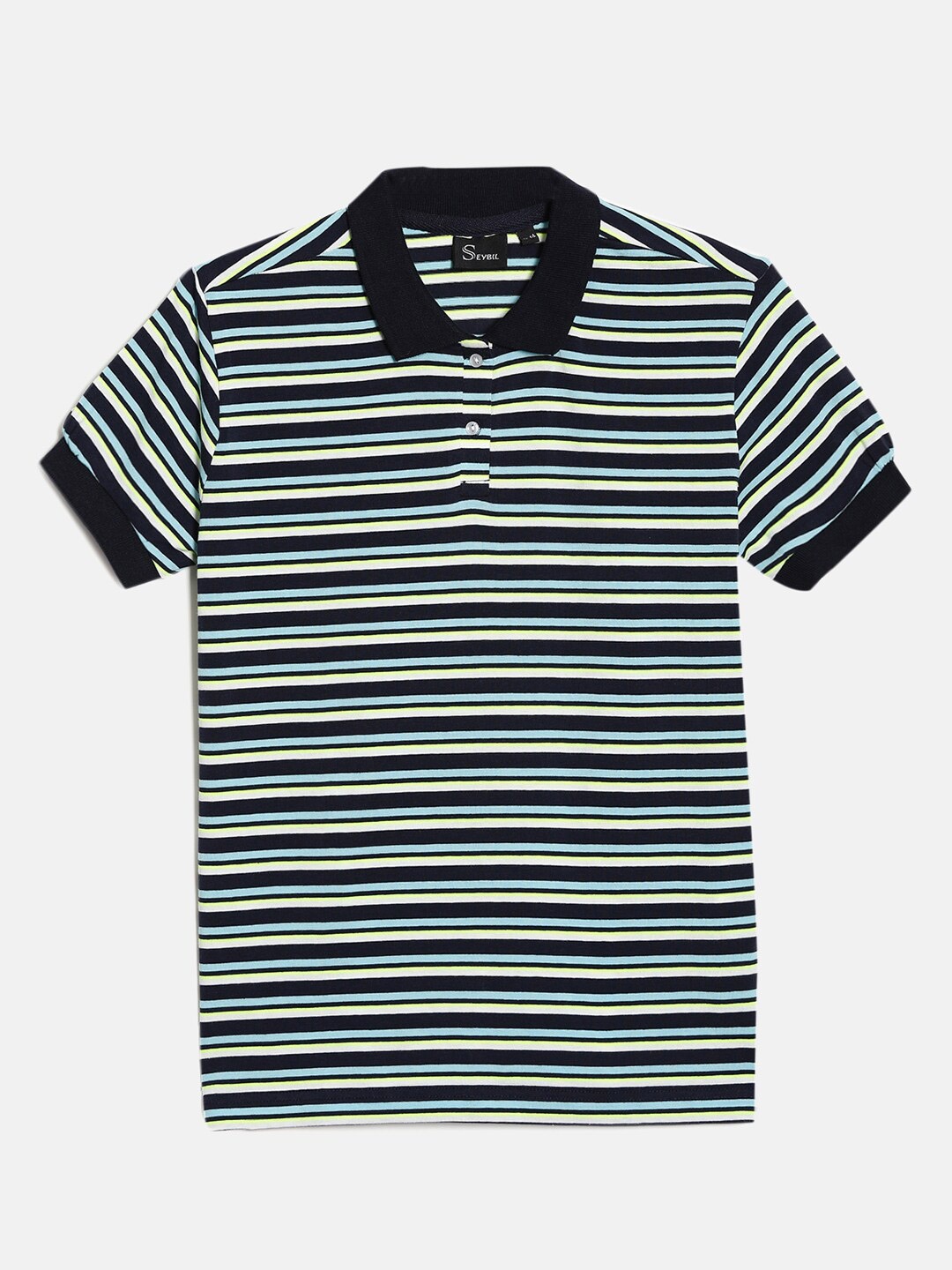

SEYBIL Girls Striped Polo Collar Pure Cotton Slim Fit T-shirt, Navy blue