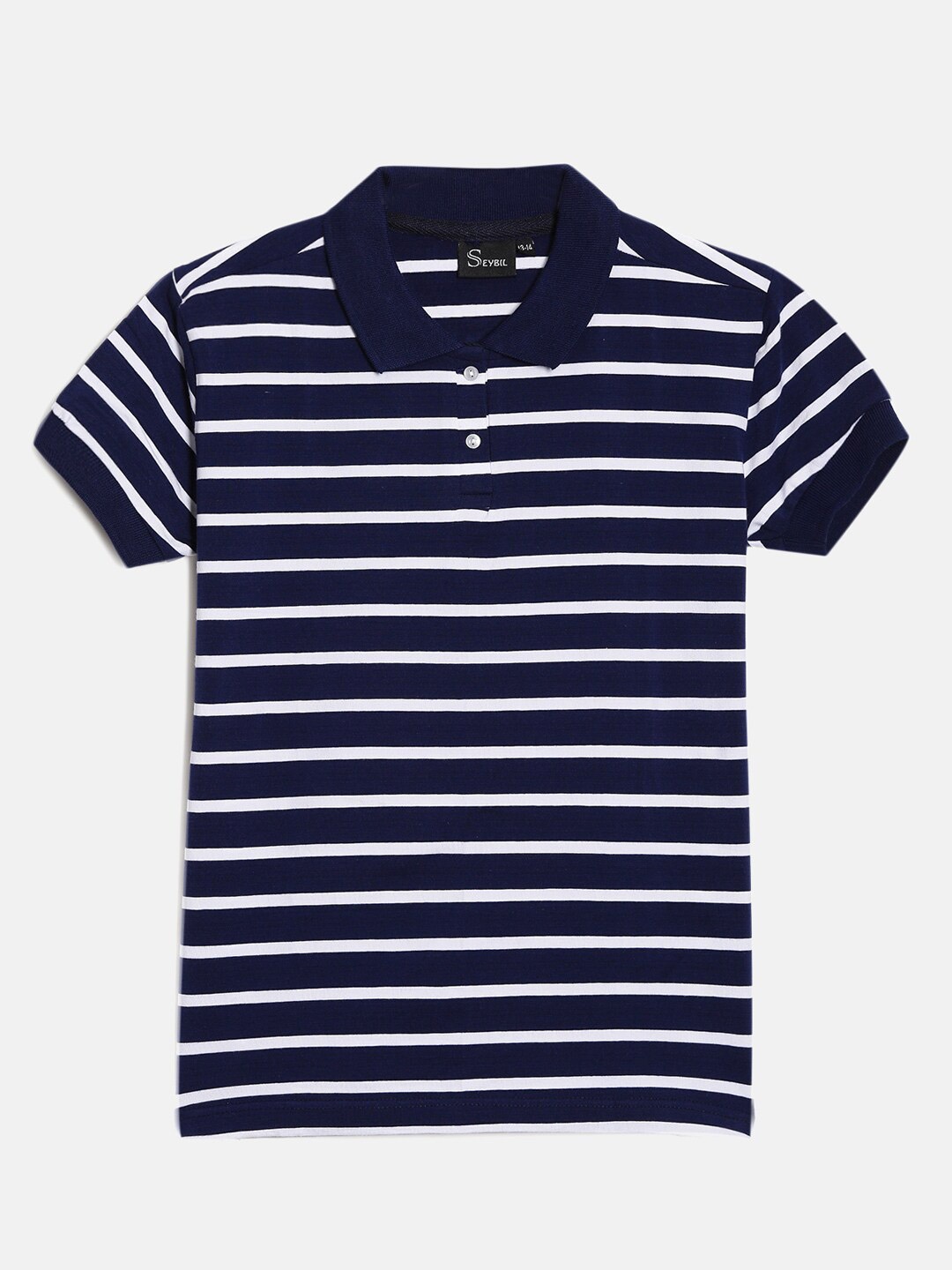

SEYBIL Girls Striped Polo Collar Cotton T-shirt, White
