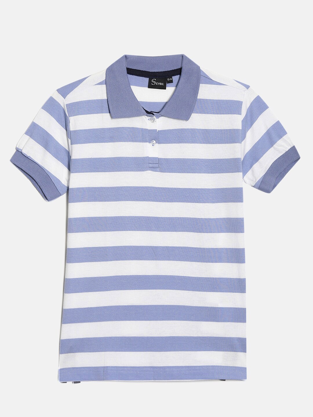 

SEYBIL Girls Striped Polo Collar Slim Fit Pure Cotton T-shirt, Blue