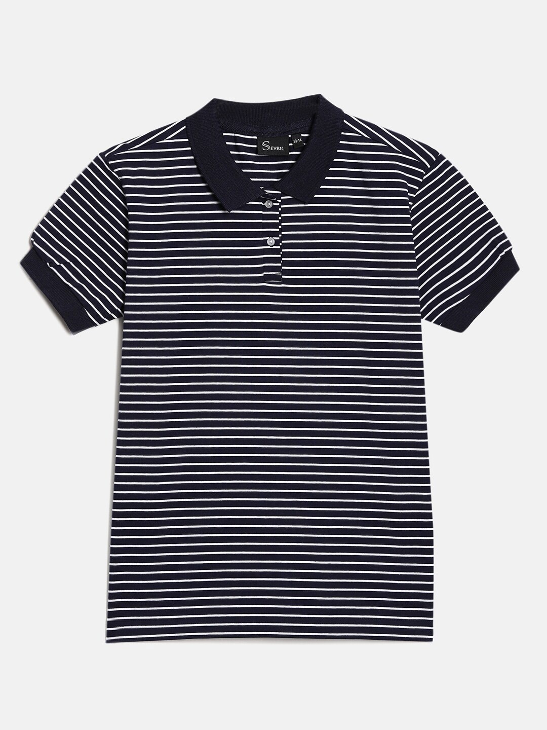 

SEYBIL Girls Striped Polo Collar Pure Cotton Slim Fit T-shirt, Navy blue