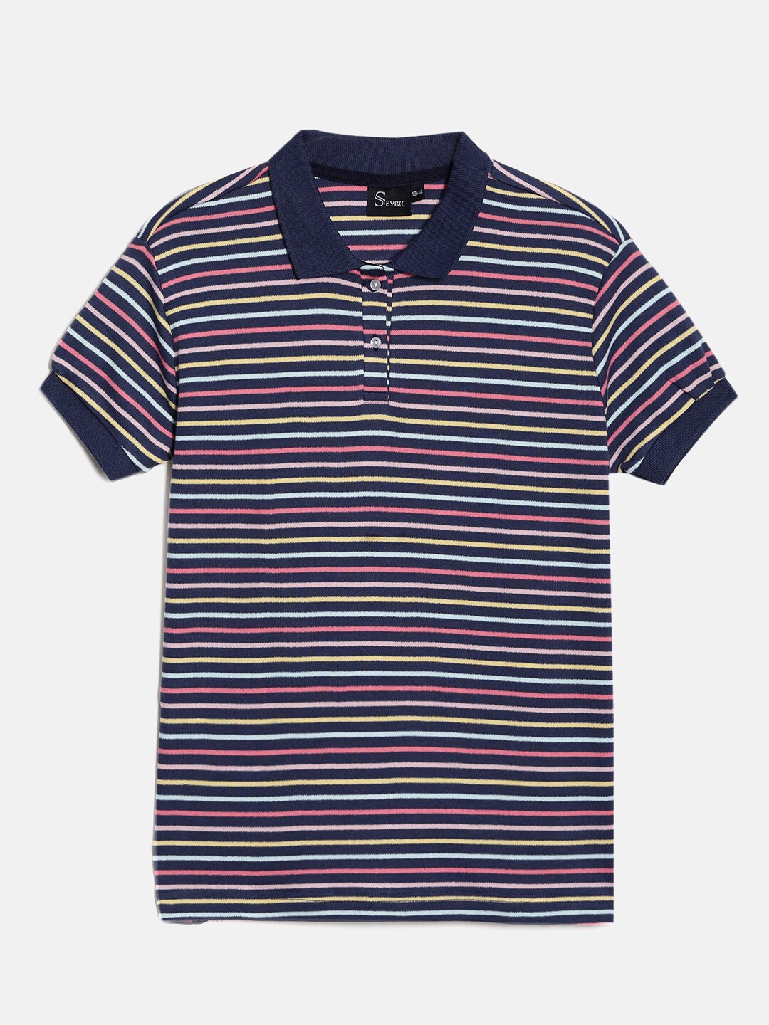 

SEYBIL Girls Striped Polo Collar Cotton T-shirt, Navy blue