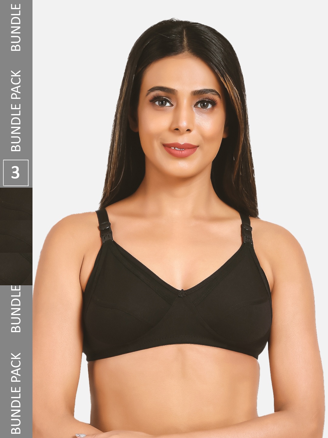 

Mylo Pack of 3 Cotton Maternity Non Padded & Non Wired Nursing Bra, Black