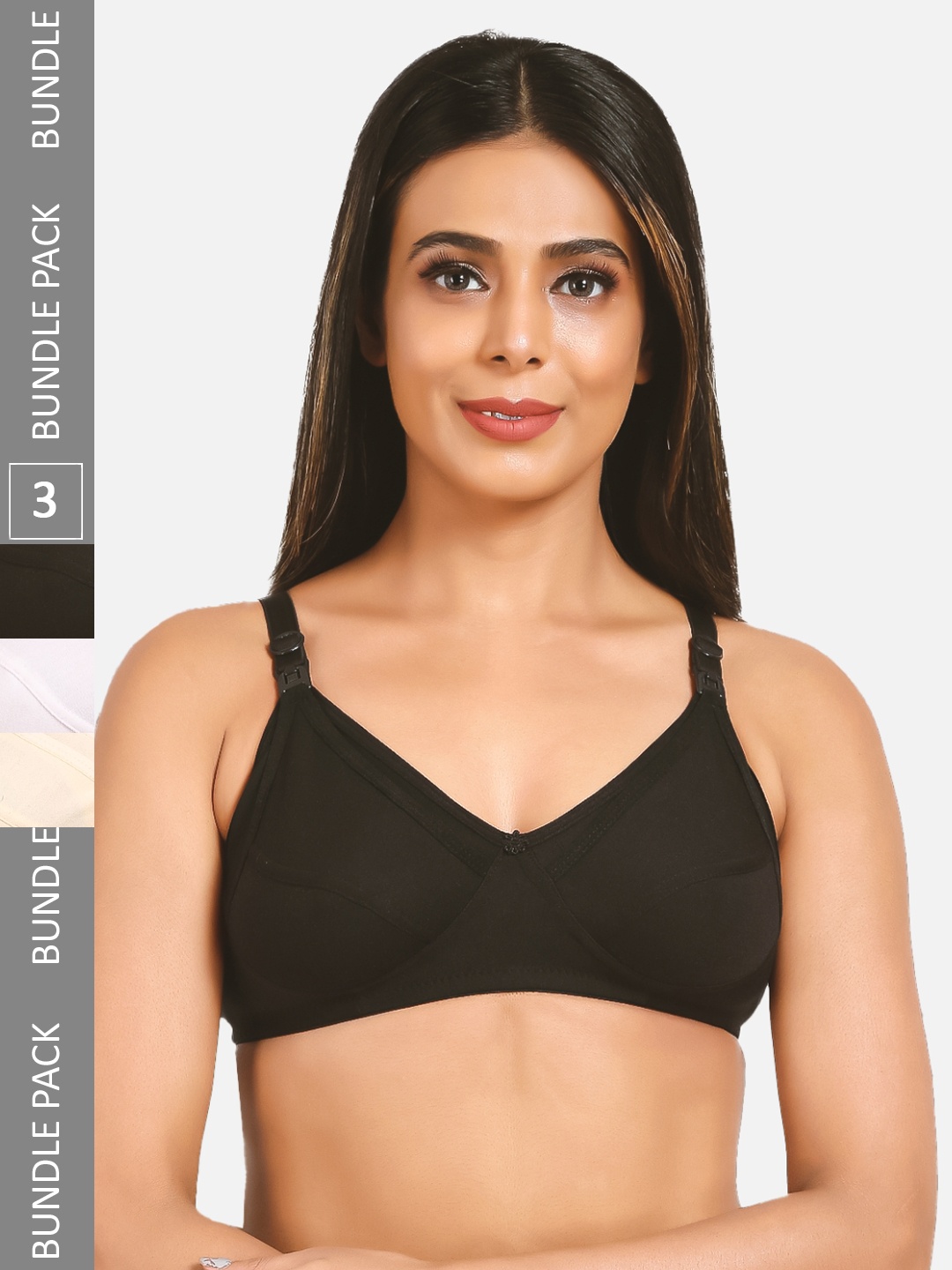 

Mylo Pack of 3 Cotton Maternity Non Padded & Non Wired Nursing Bra, Black