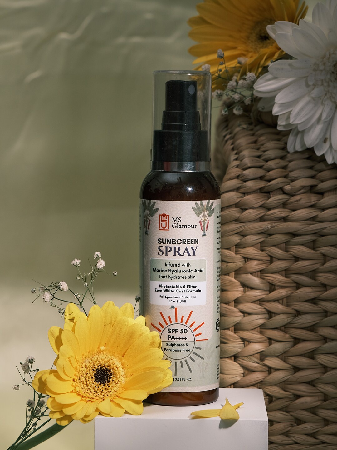 

MS Glamour SPF50 Zero White Cast Sunscreen Spray with Hyaluronic Acid & Aloe Vera - 100ml